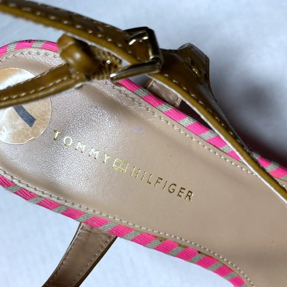 Tommy Hilfiger Women's Size 7 Pink Wedges Heels Strappy Striped Sandals Open Toe - Picture 3 of 13